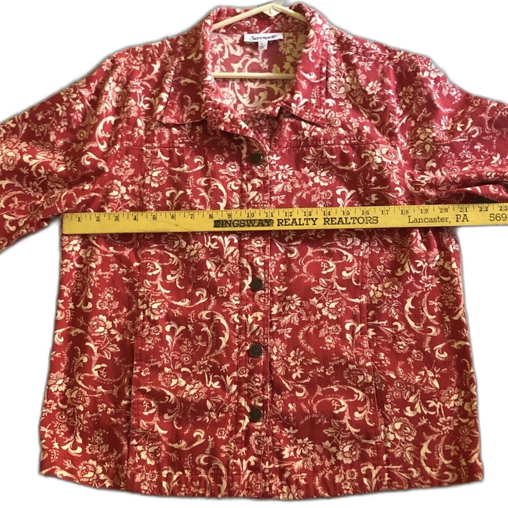 Serengeti Western Trucker Shacket Womens Sz L Red Bandana Floral Light Cotton - Picture 9 of 13